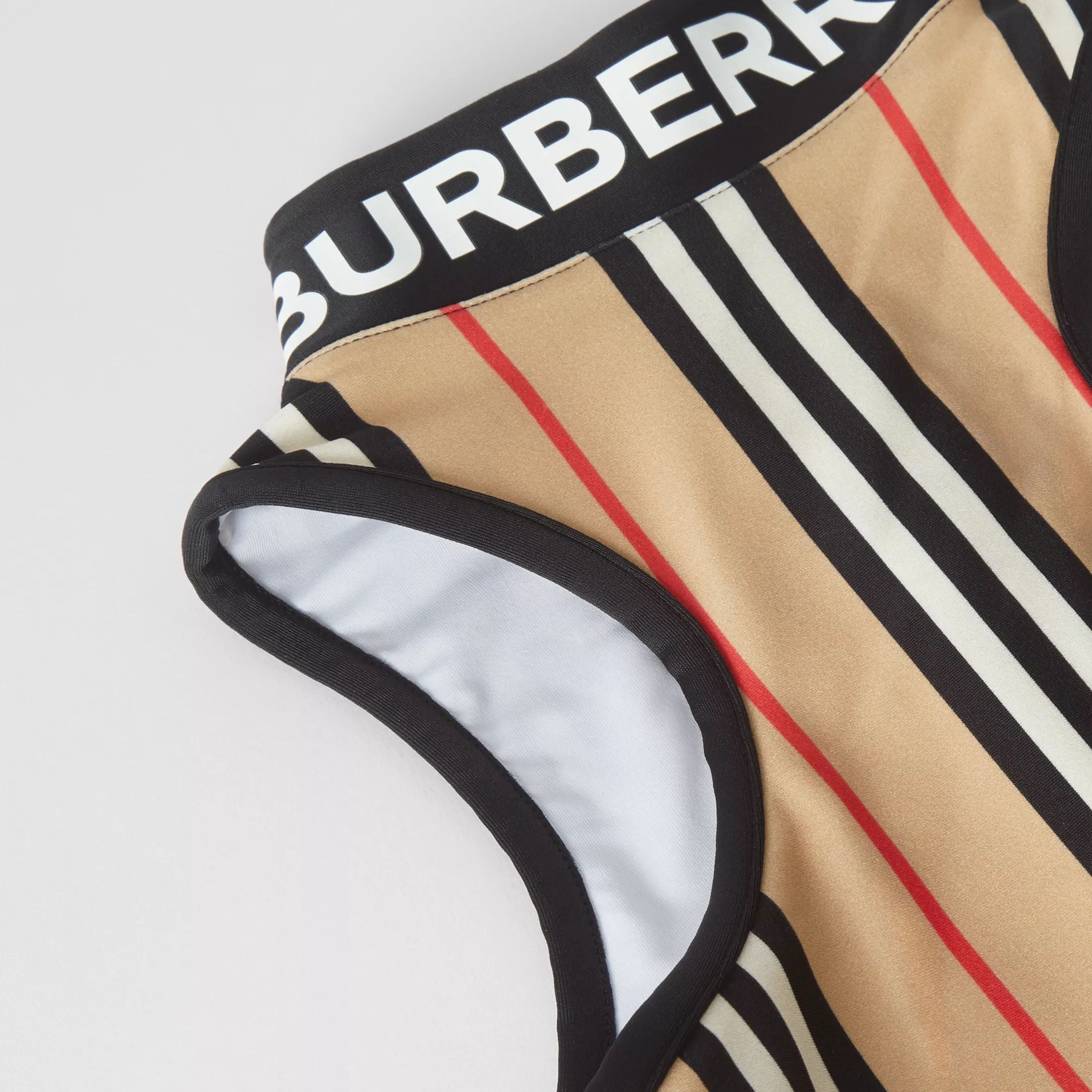 Girls Archive Beige Stripe Swimsuit