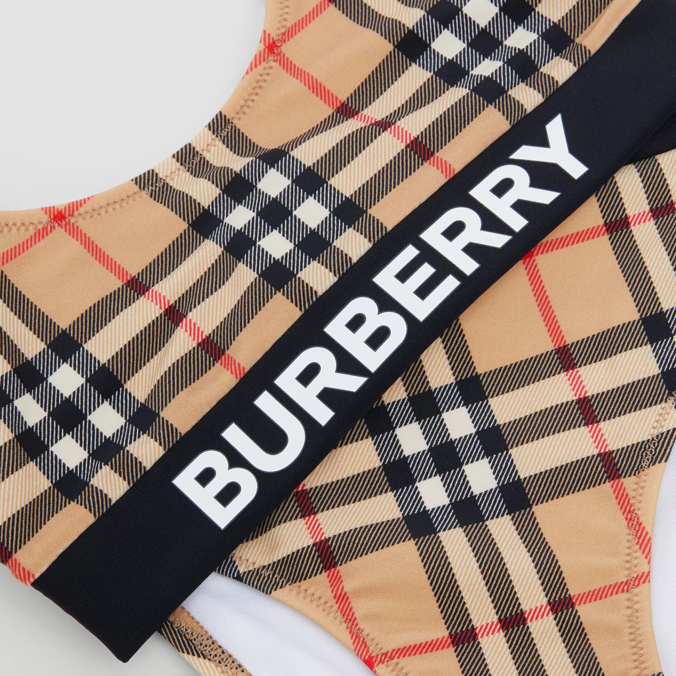 Girls Archive Beige Check Swimsuit