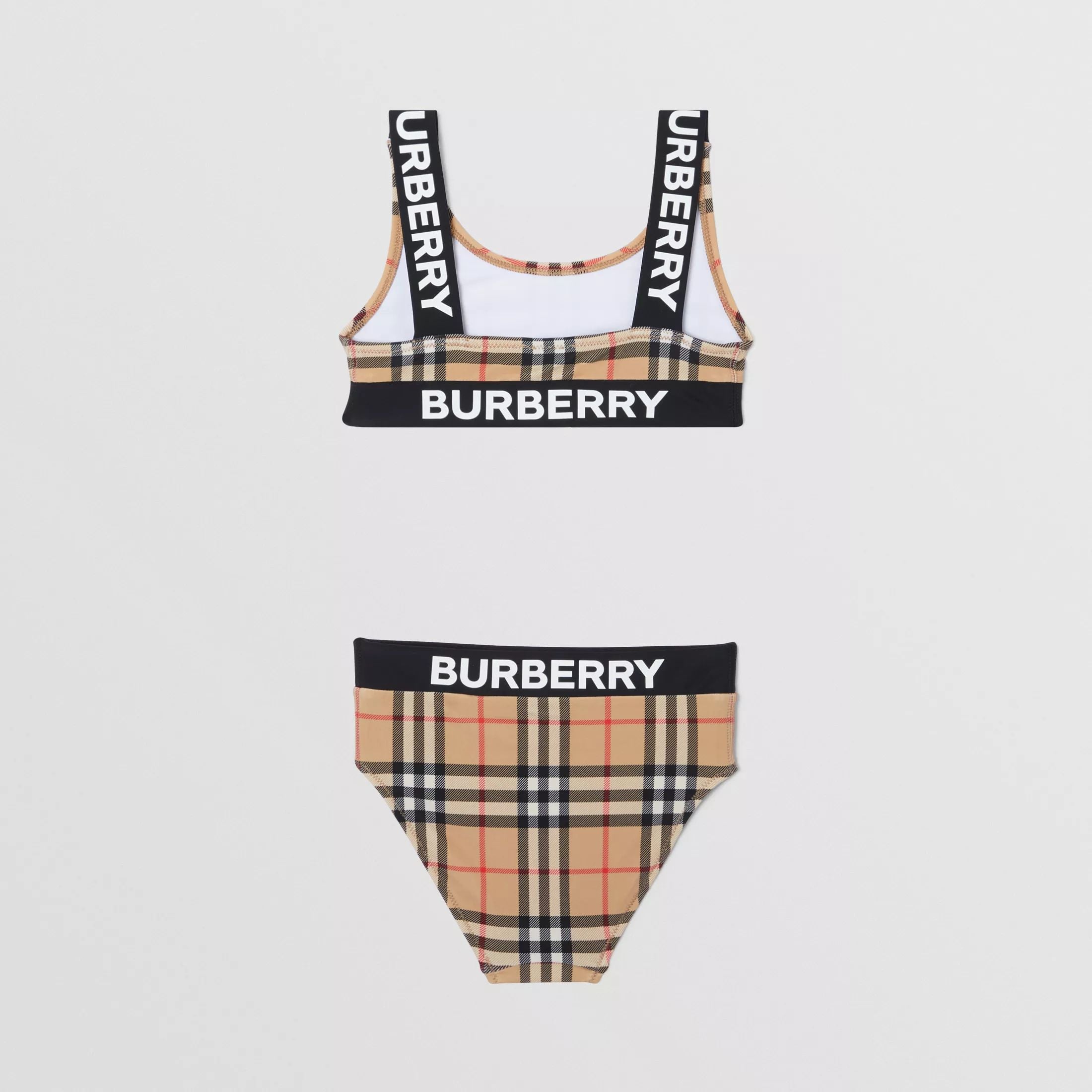 Girls Archive Beige Check Swimsuit