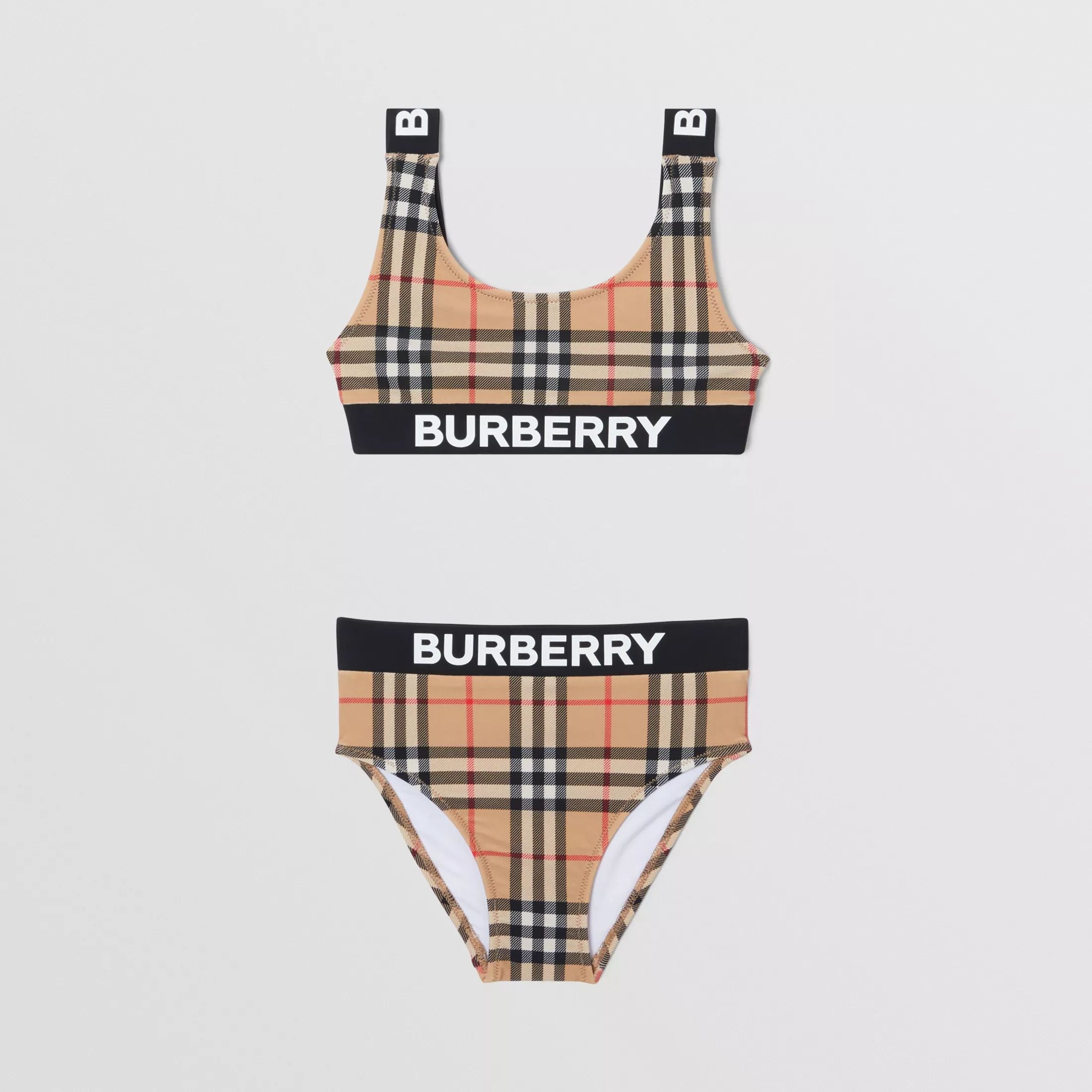 Girls Archive Beige Check Swimsuit