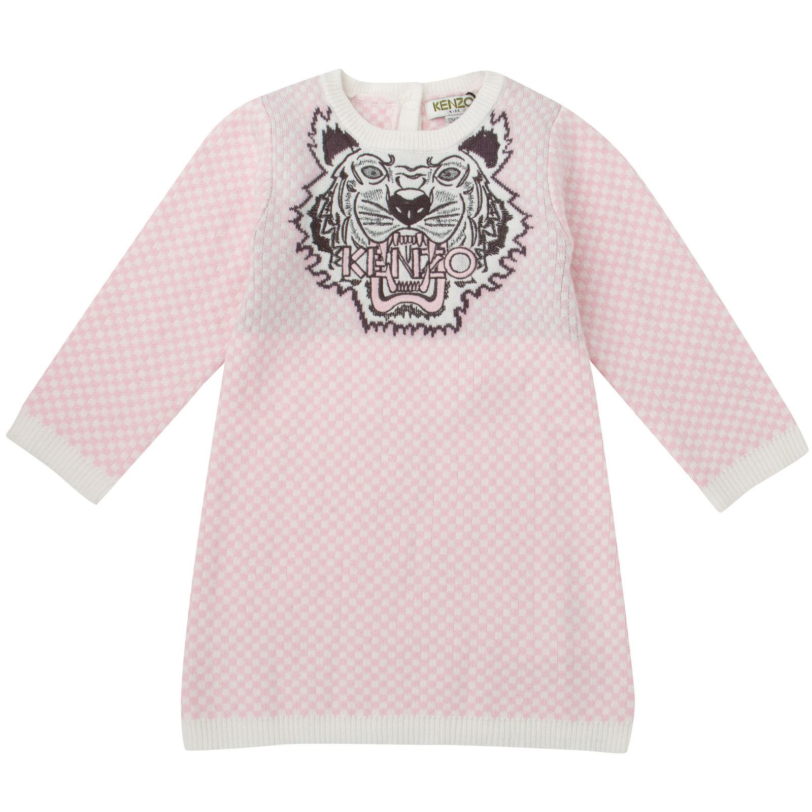 Baby Girls Pink&White Tiger Embroidered Kintted Sweater Dress - CÉMAROSE | Children's Fashion Store - 1