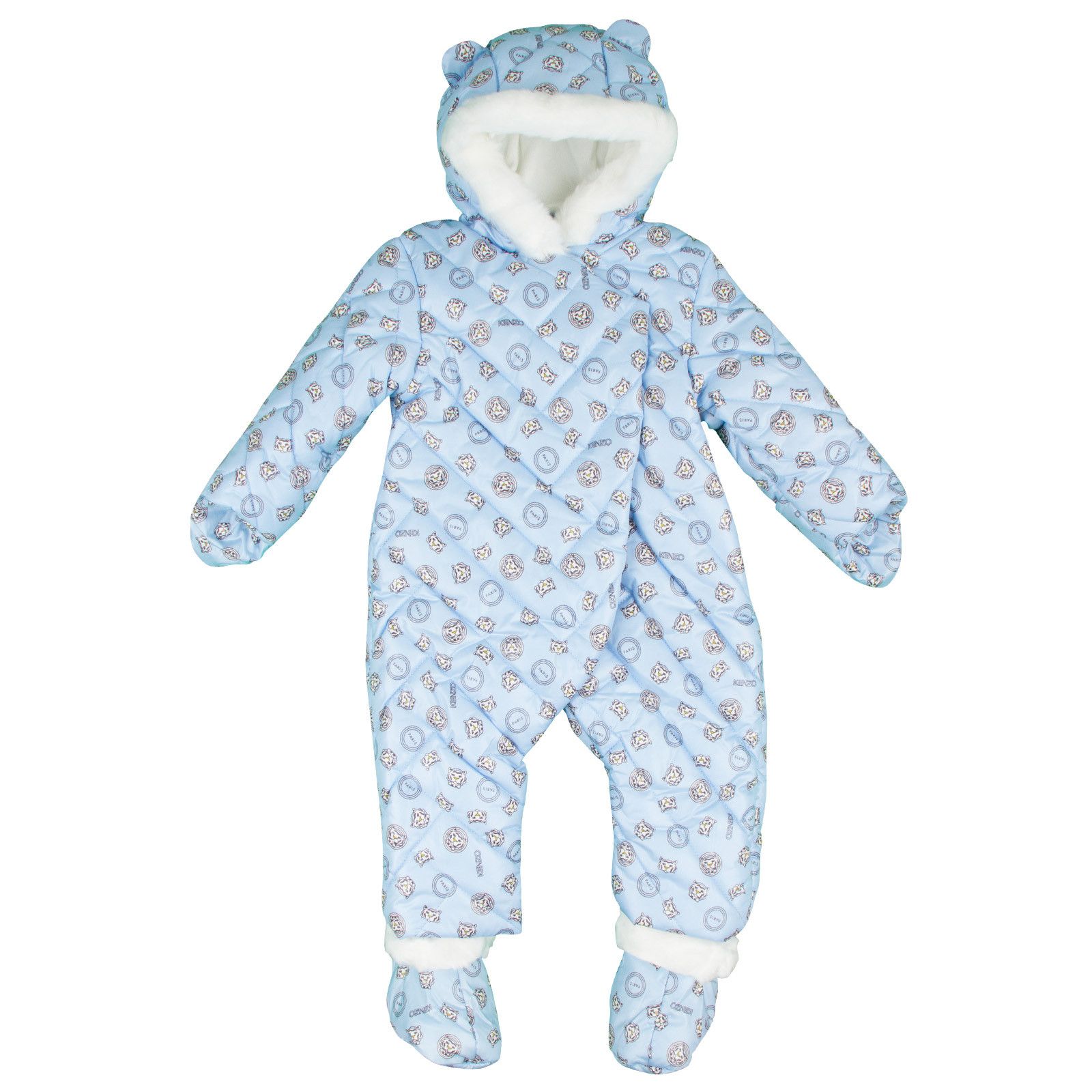 Baby Boys Blue Tiger Printed Snowsuit&Bootees With Synthetic fur trims - CÉMAROSE | Children's Fashion Store - 1