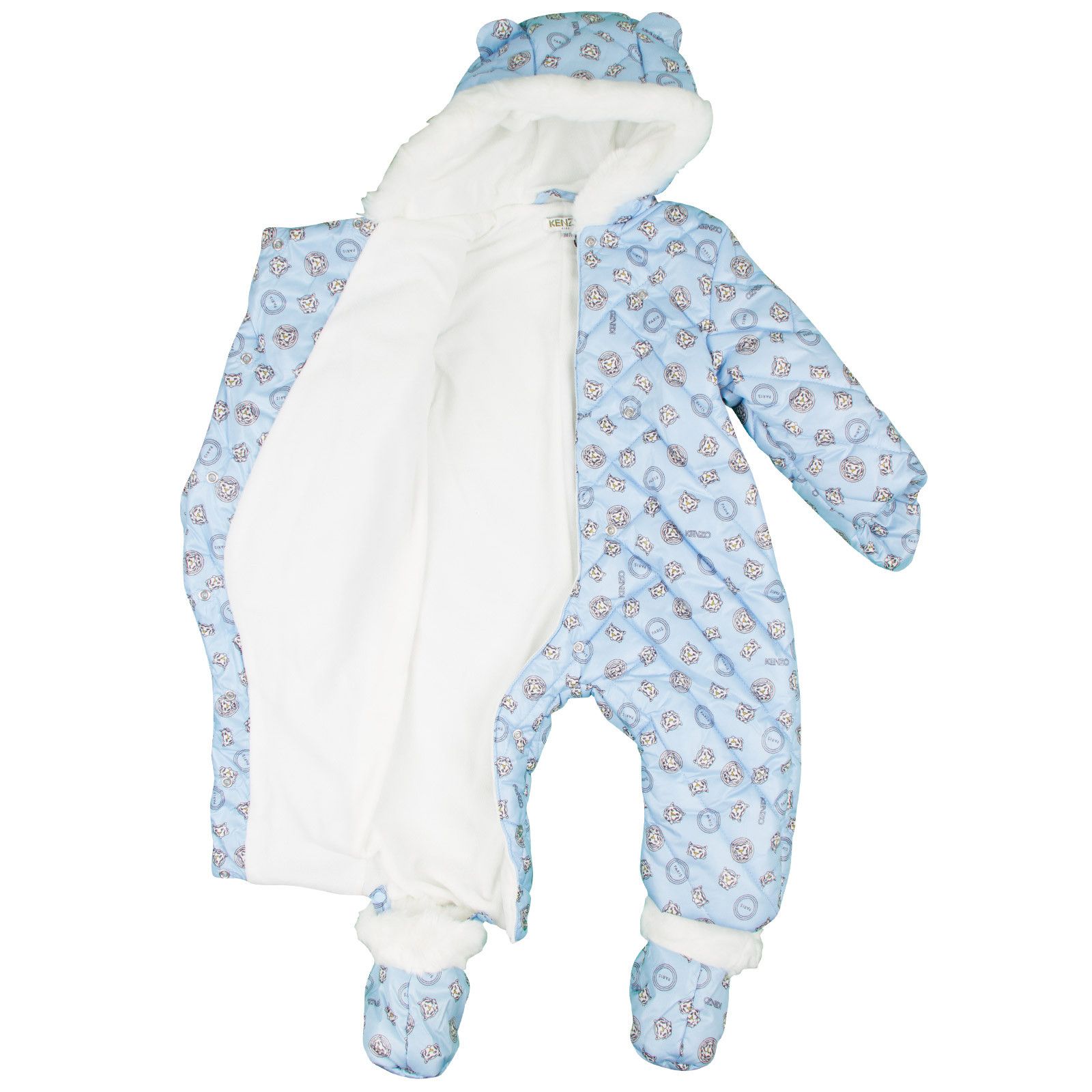 Baby Boys Blue Tiger Printed Snowsuit&Bootees With Synthetic fur trims - CÉMAROSE | Children's Fashion Store - 2