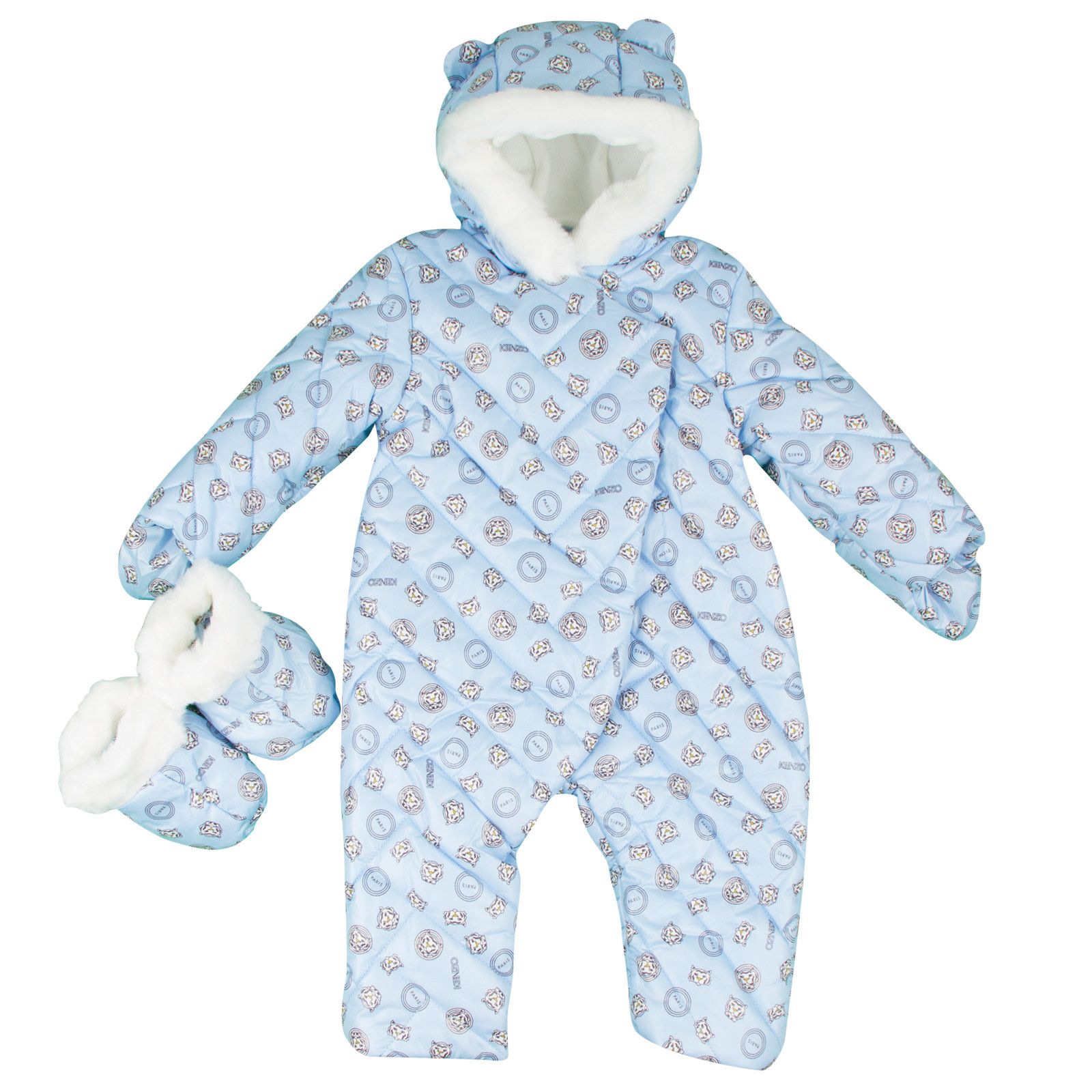 Baby Boys Blue Tiger Printed Snowsuit&Bootees With Synthetic fur trims - CÉMAROSE | Children's Fashion Store - 4