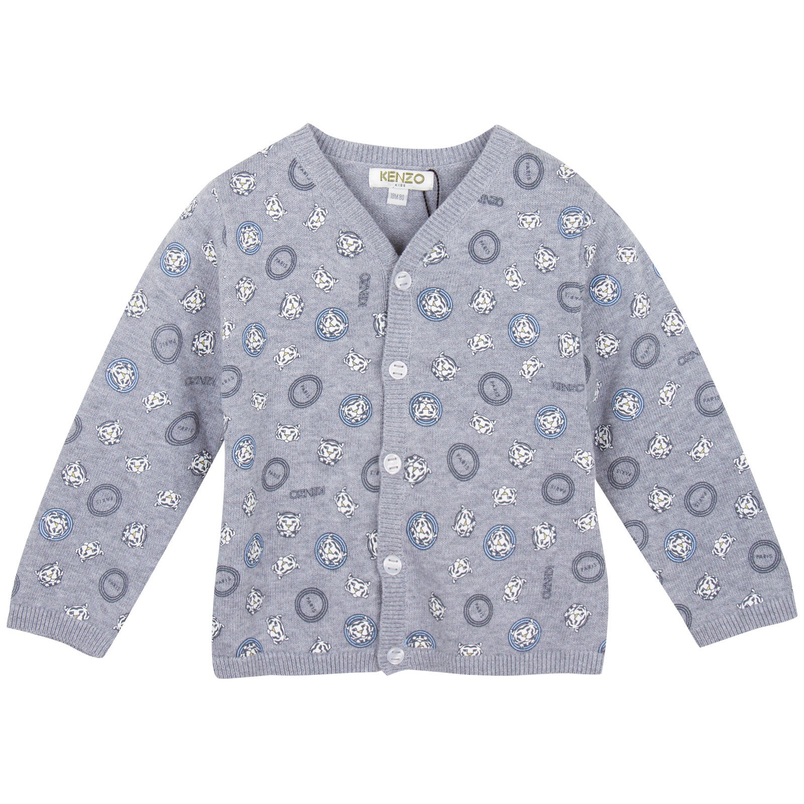 Baby Boys Grey Tiger Printed Cotton Knitted Cardigan - CÉMAROSE | Children's Fashion Store - 1