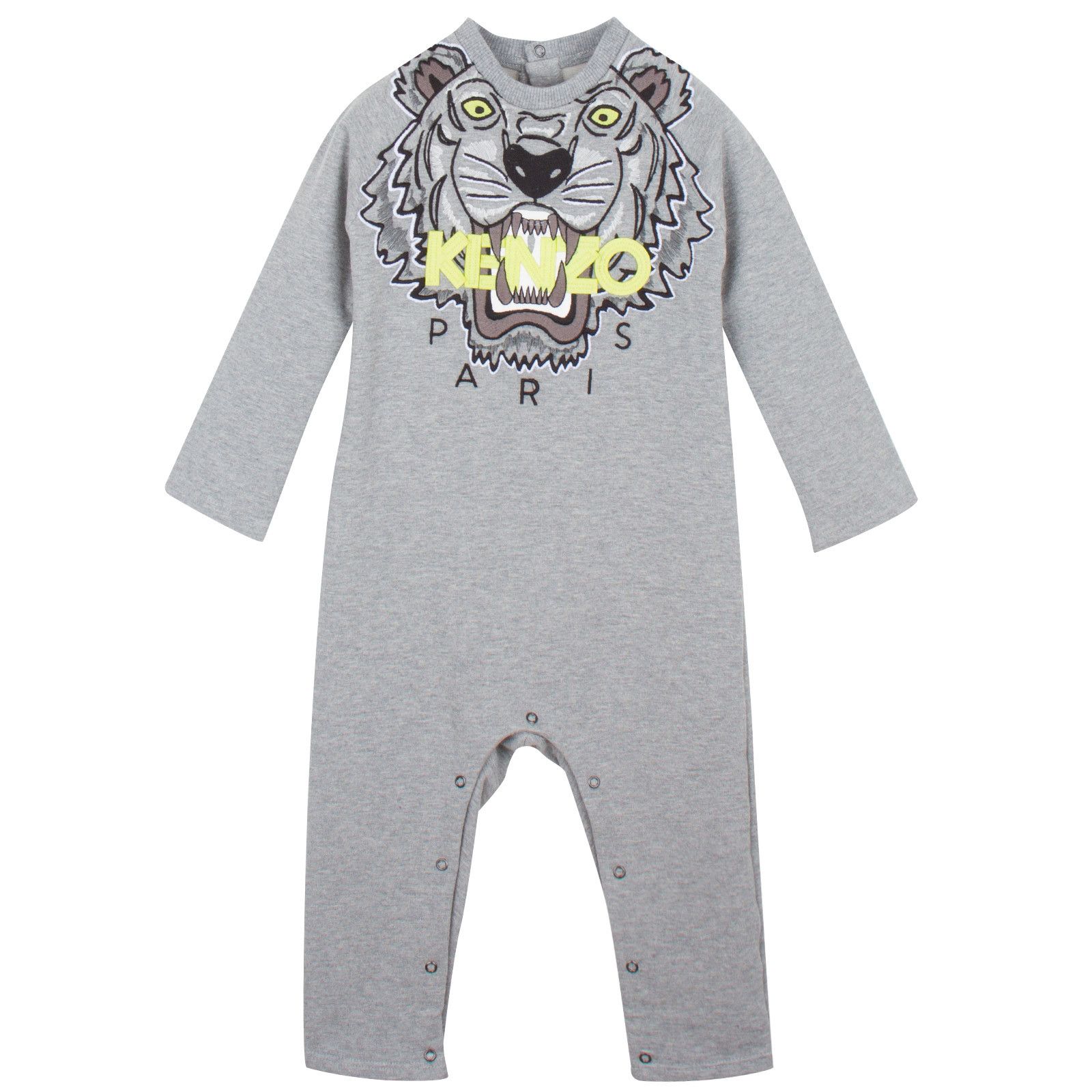 Baby Grey Tiger Embroidered Cotton Jersey  Babygrow - CÉMAROSE | Children's Fashion Store - 1