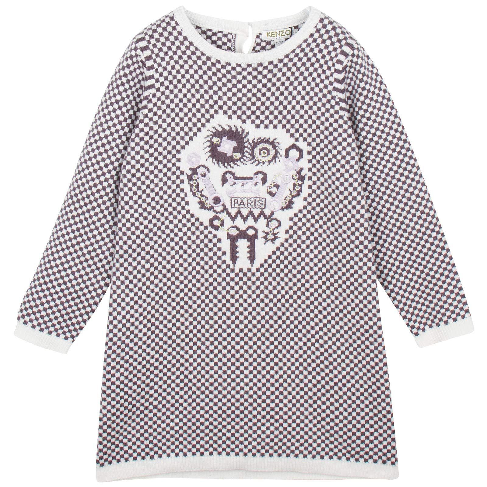 Baby Girls Grey&White Monster Embroidered Kintted Sweater Dress - CÉMAROSE | Children's Fashion Store - 1