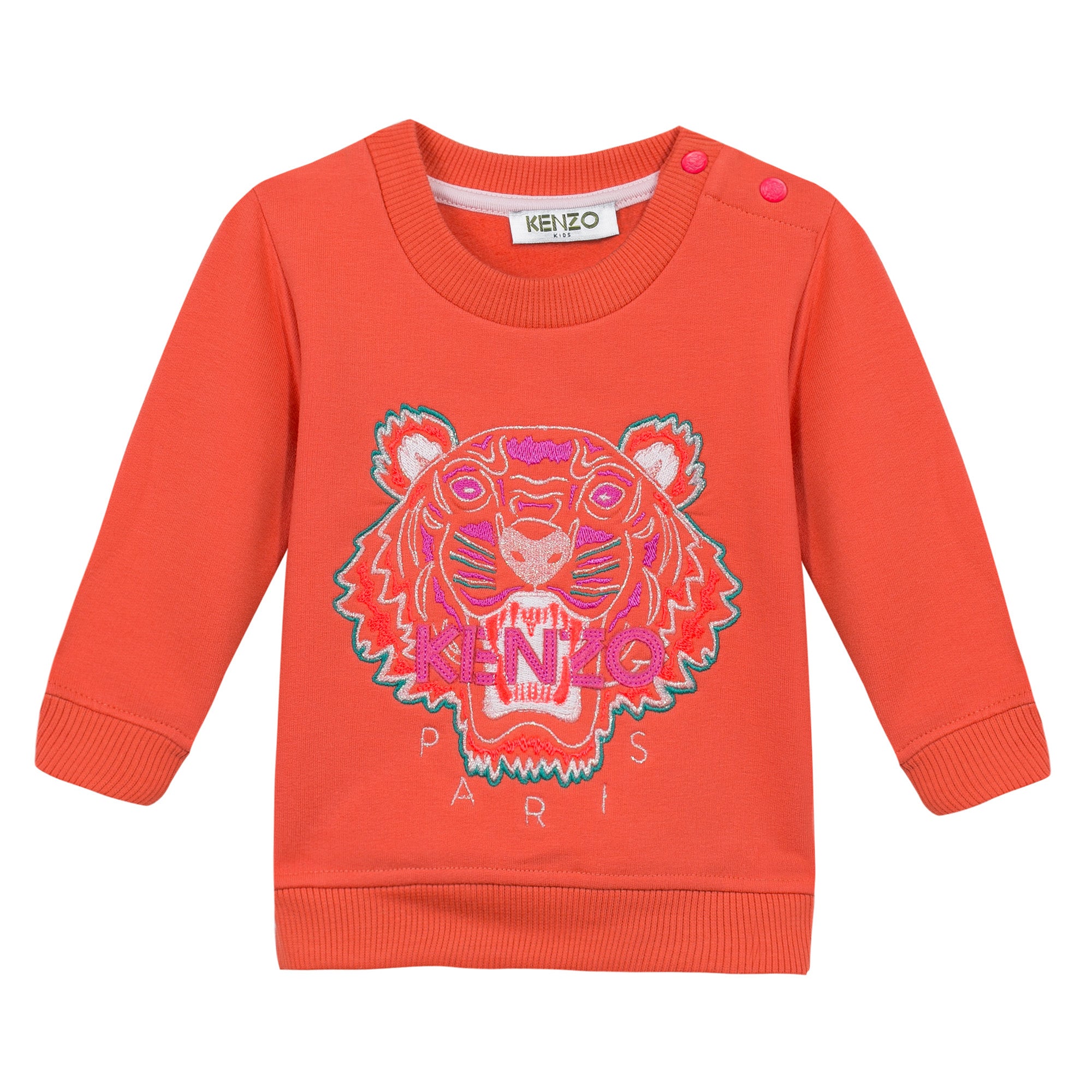 Baby Girls Orange Embroidered Tiger Head Cotton Sweatshirt - CÉMAROSE | Children's Fashion Store