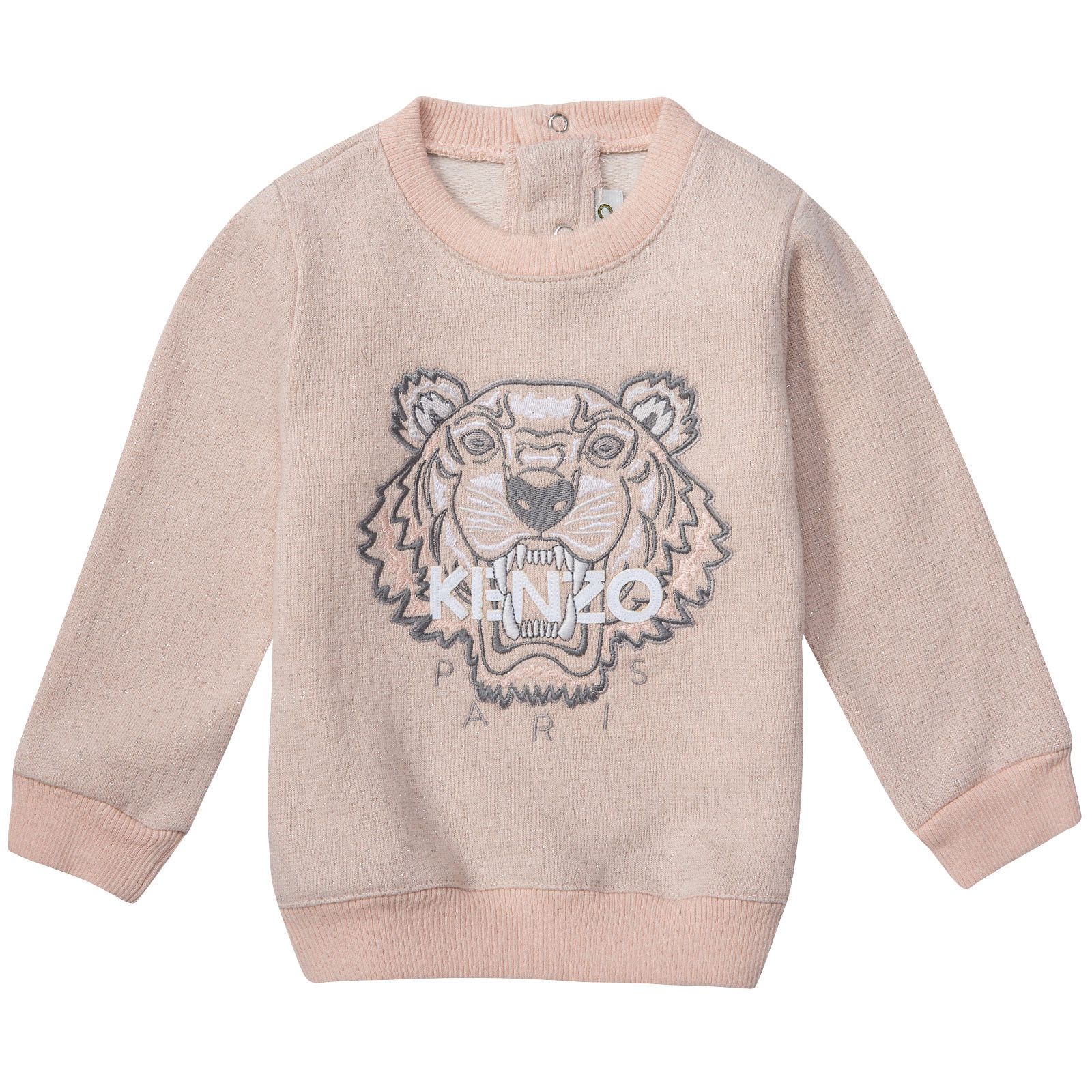 Baby Girls Pink Shimmer Tiger Embroidered Sweatshirt - CÉMAROSE | Children's Fashion Store - 1
