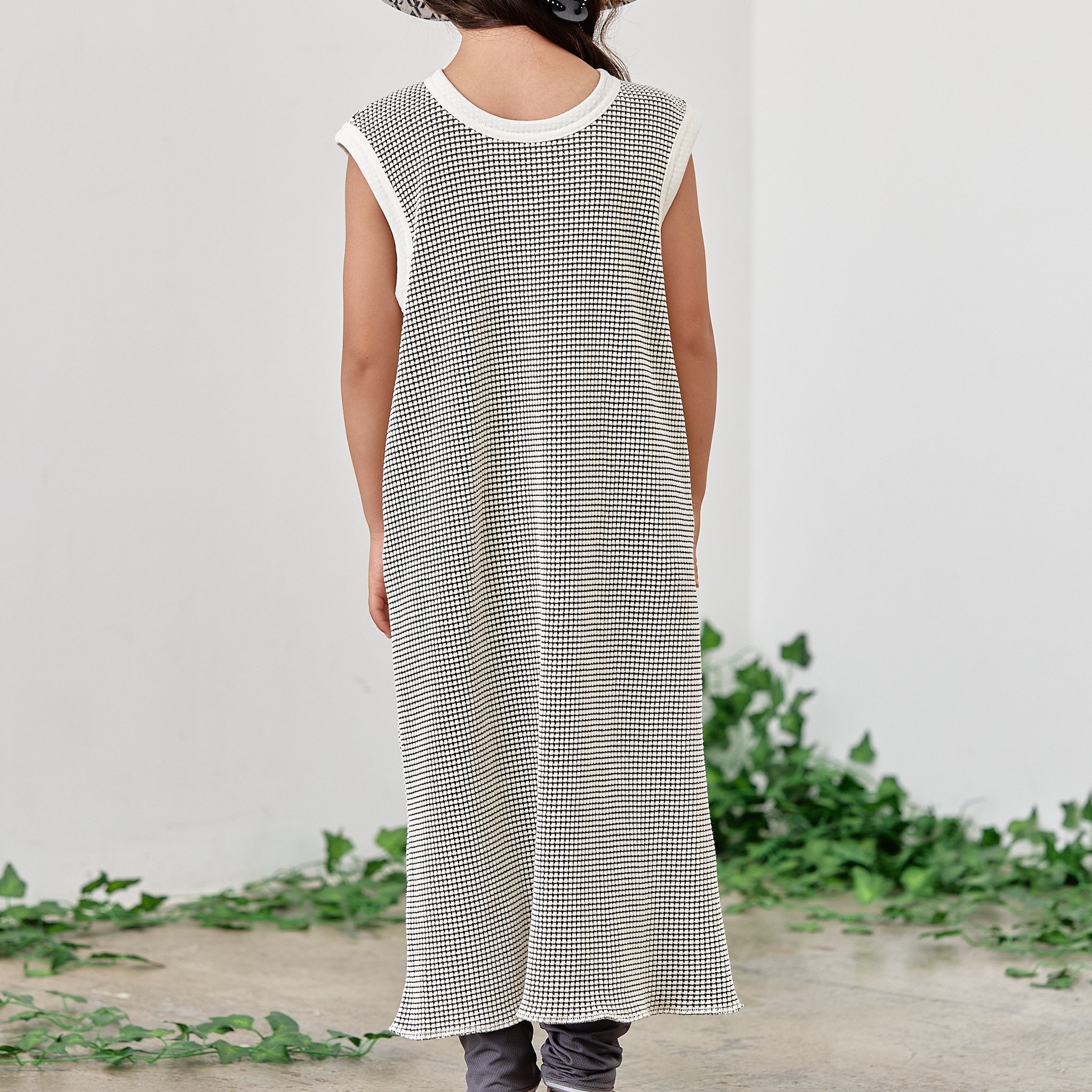 Girls White Check Dress