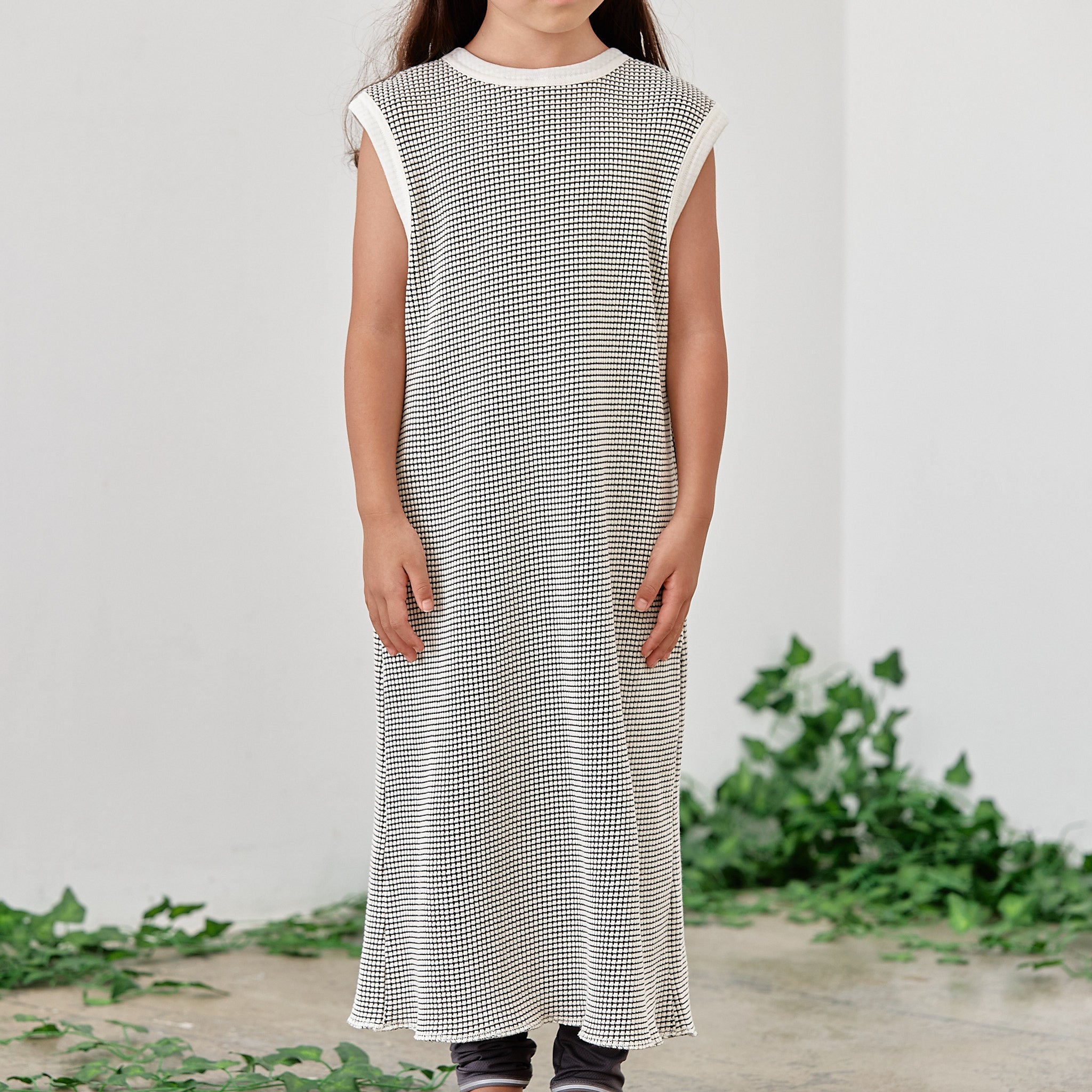 Girls White Check Dress