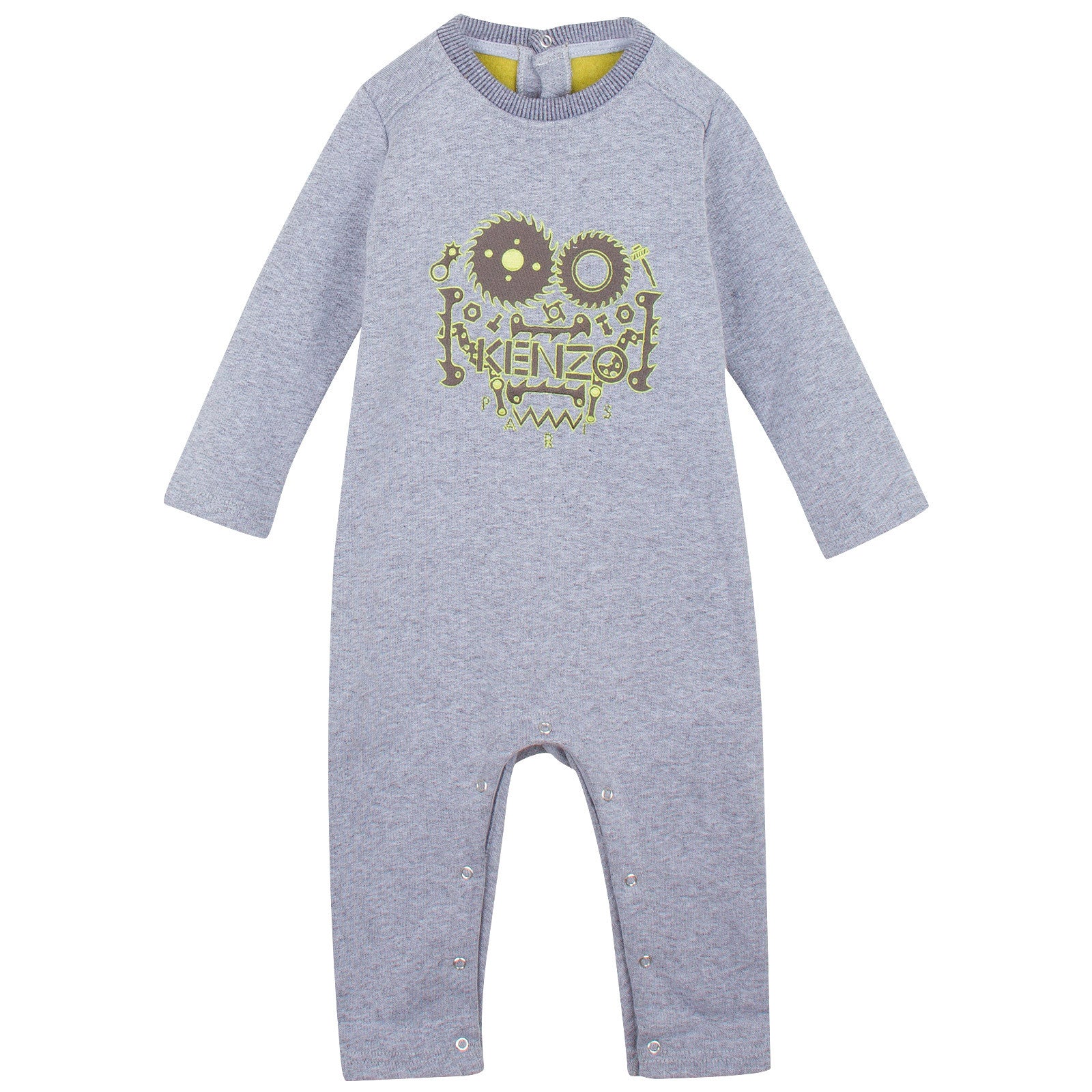 Baby Boys Grey Monster Embroidered Babygrow With Green Lining - CÉMAROSE | Children's Fashion Store - 1