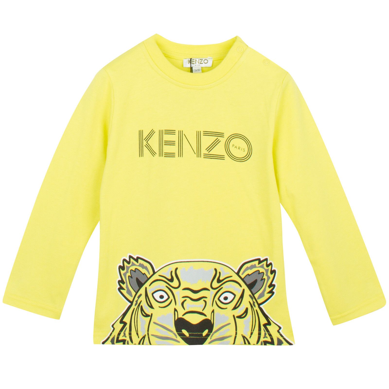 Baby Lime Green Cotton Jersey T-Shirt With Peeking Tiger - CÉMAROSE | Children's Fashion Store - 1