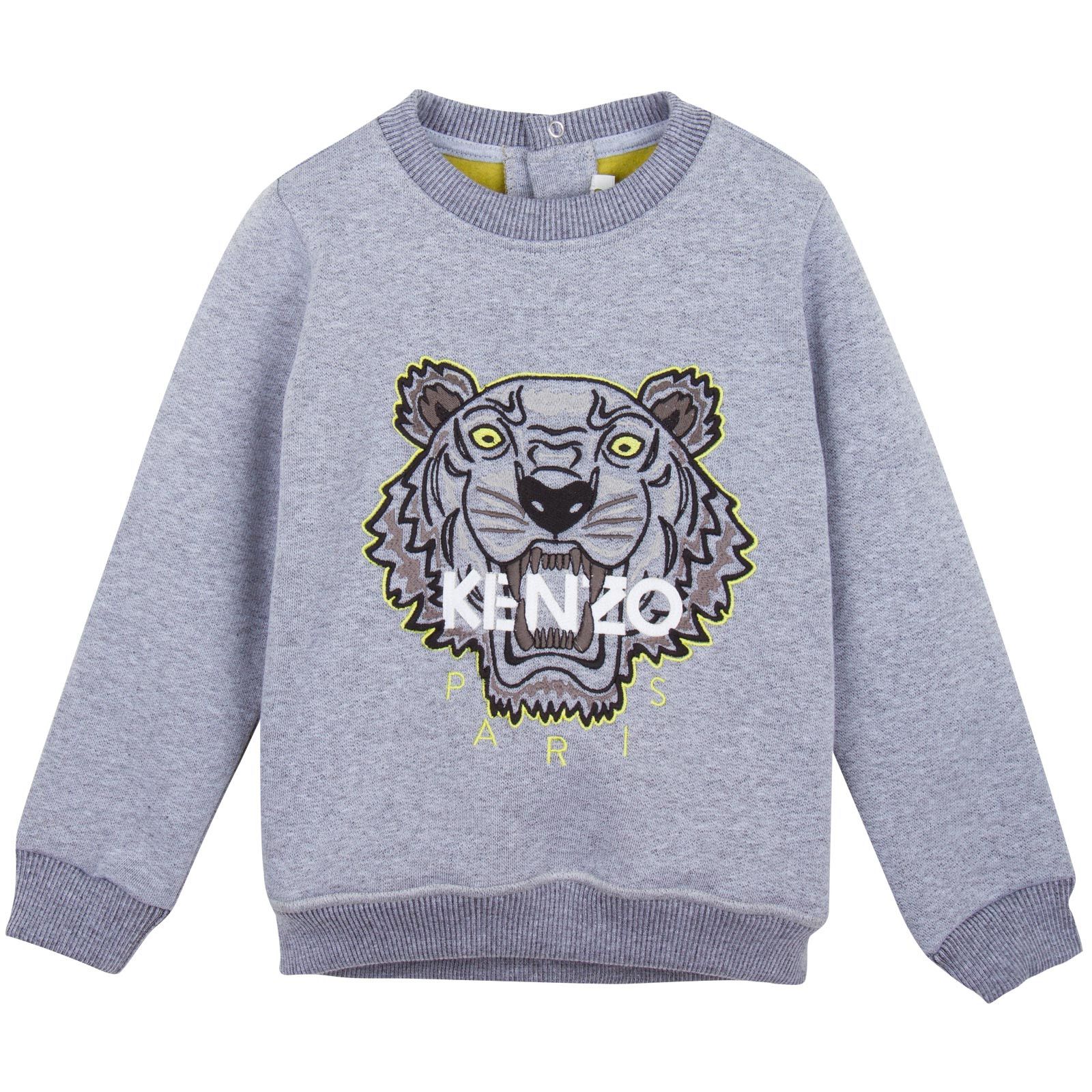 Baby Grey Tiger Embroidered Sweatshirt With Green Lining - CÉMAROSE | Children's Fashion Store - 1