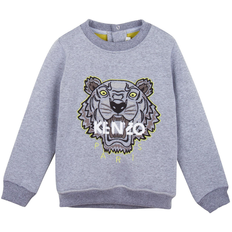 Baby Grey Tiger Embroidered Sweatshirt With Green Lining - CÉMAROSE | Children's Fashion Store - 1
