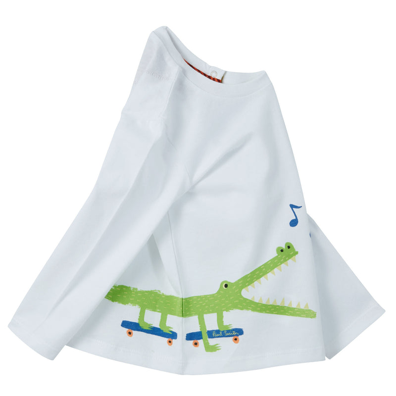 Baby Boys White Crocodile Printed Cotton T-Shirt - CÉMAROSE | Children's Fashion Store - 3