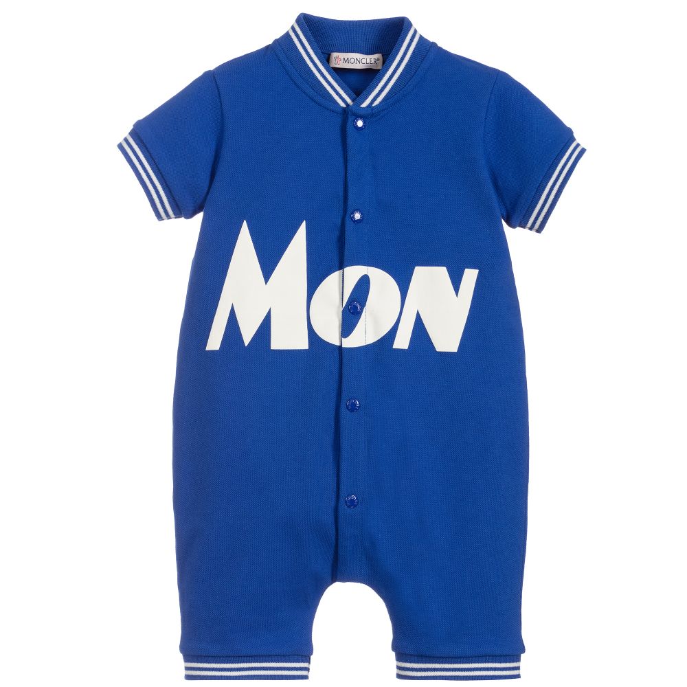 Baby Boys Blue Logo Cotton Babysuit