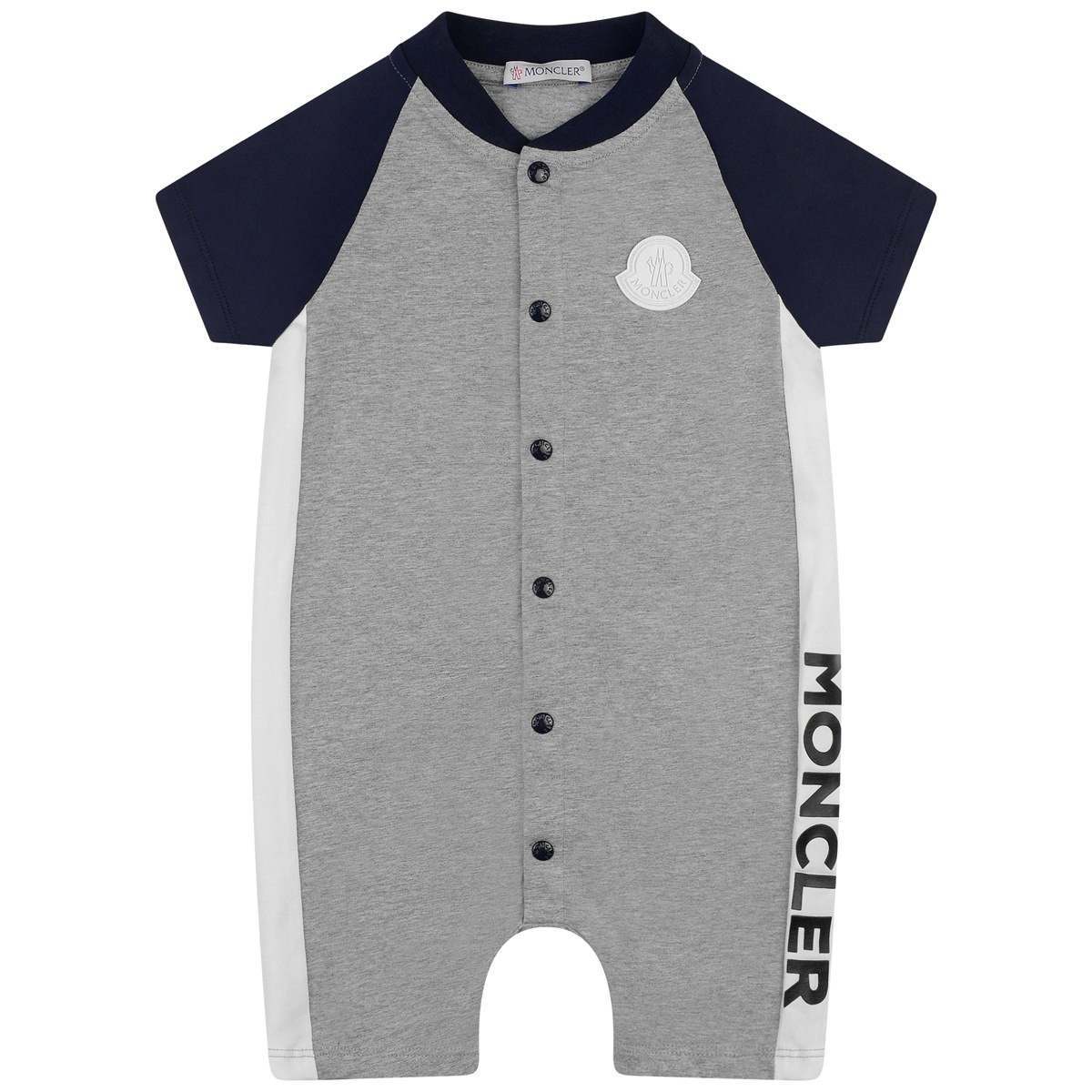 Baby Boys Grey Cotton Babysuit