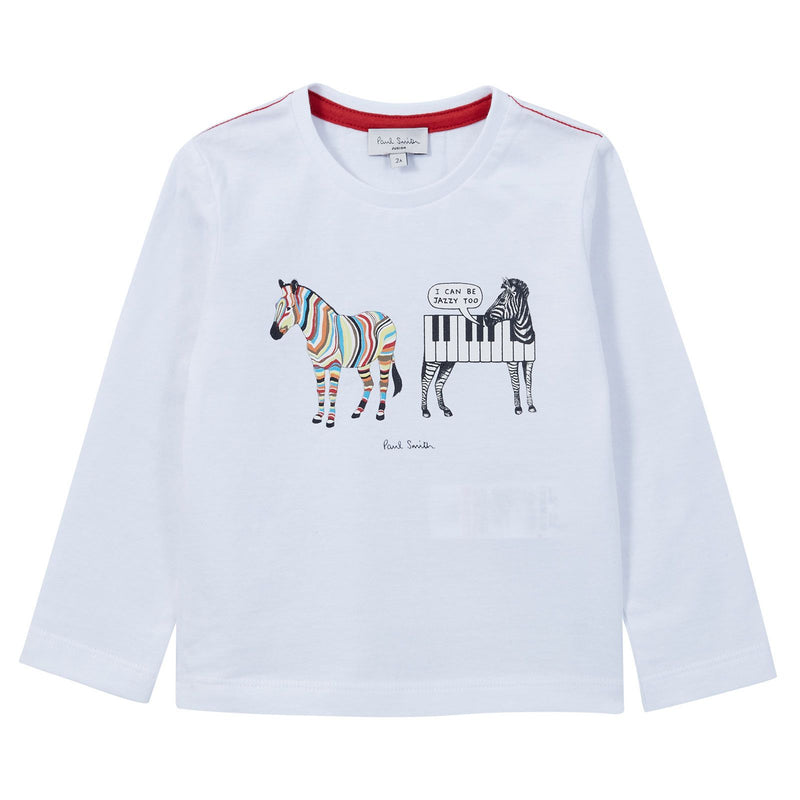 Boys White Cotton Jersey Zebra Printed T-Shirt - CÉMAROSE | Children's Fashion Store - 1