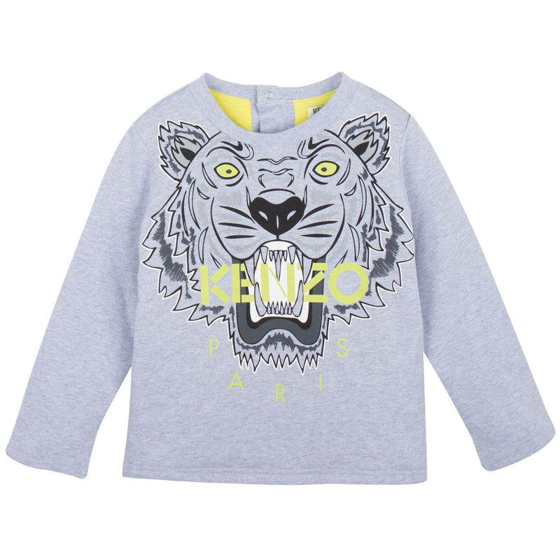 Baby Grey Tiger Embroidered Sweatshirt With Green Lining - CÉMAROSE | Children's Fashion Store - 1
