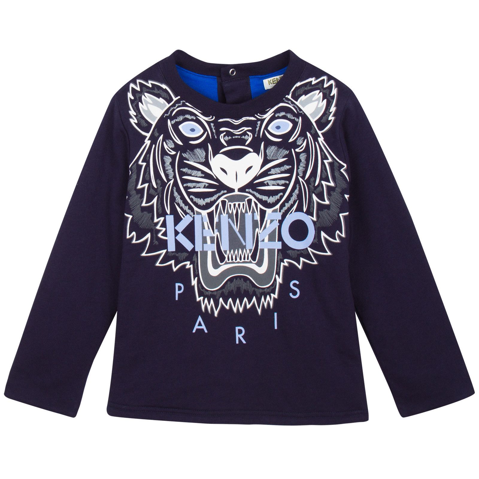 Baby Navy Blue Tiger Embroidered Sweatshirt With Blue Lining - CÉMAROSE | Children's Fashion Store - 1