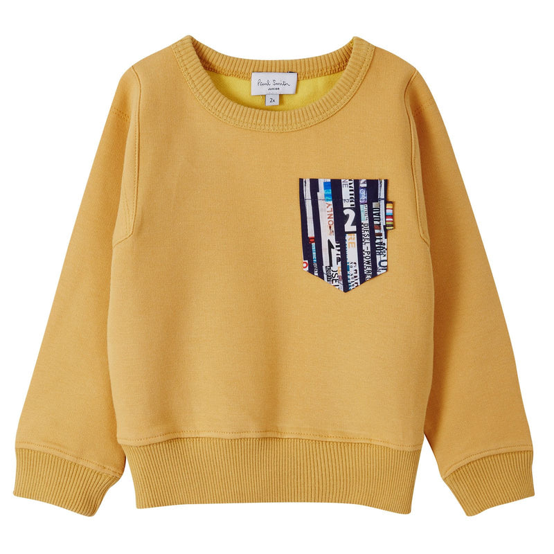 Boys Mustard Yellow Sweater With Stripe Patch Pockets - CÉMAROSE | Children's Fashion Store - 1
