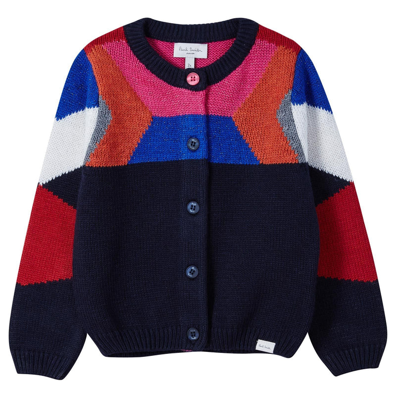 Girls Navy Blue&Colour Block Knitted Cardigan - CÉMAROSE | Children's Fashion Store - 1