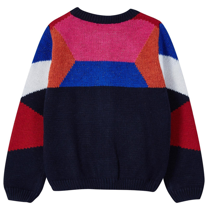 Girls Navy Blue&Colour Block Knitted Cardigan - CÉMAROSE | Children's Fashion Store - 2