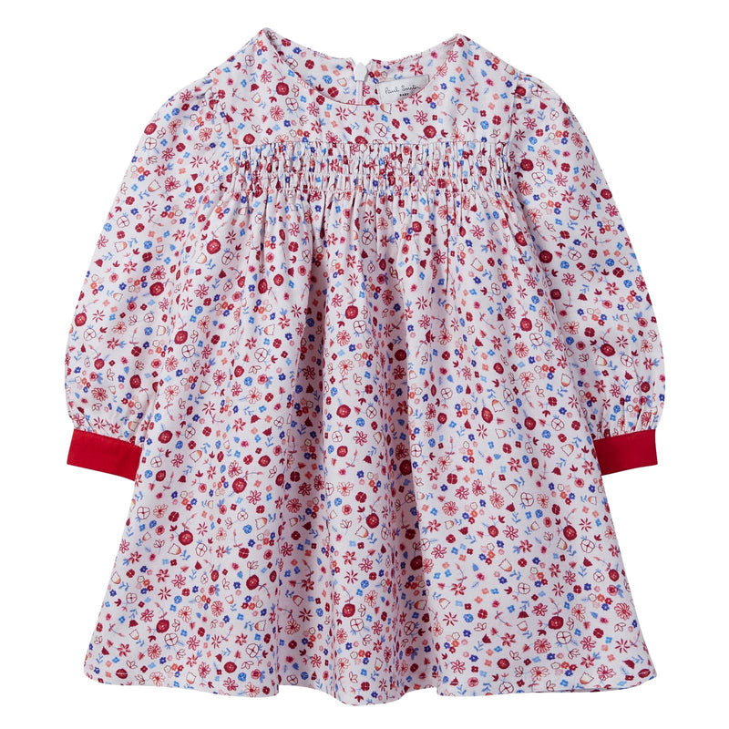 Baby Girls Pink Ditsy Floral Dress With Red Cuffs - CÉMAROSE | Children's Fashion Store - 1