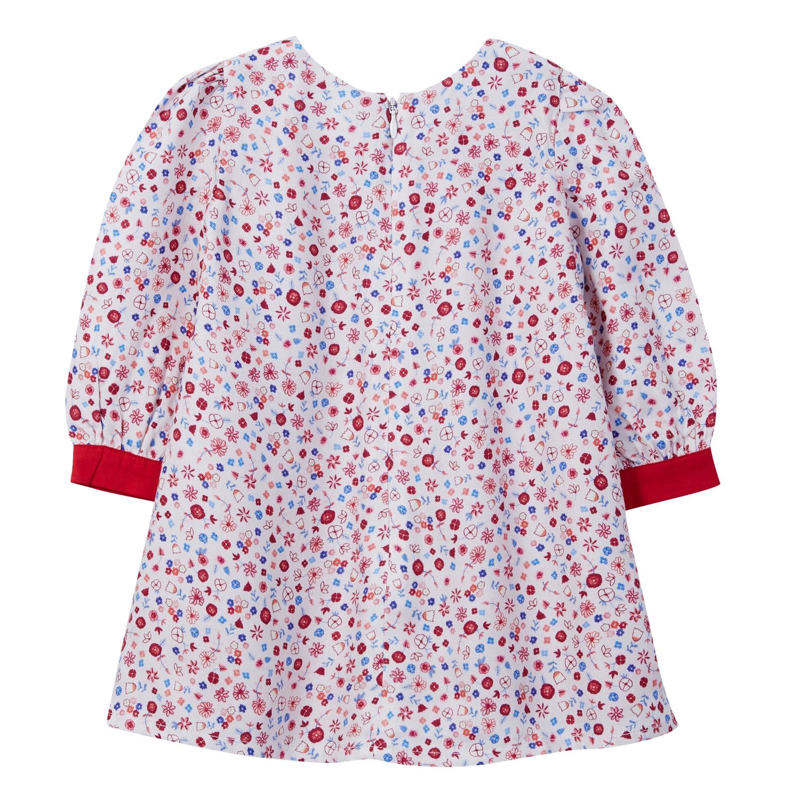 Baby Girls Pink Ditsy Floral Dress With Red Cuffs - CÉMAROSE | Children's Fashion Store - 2