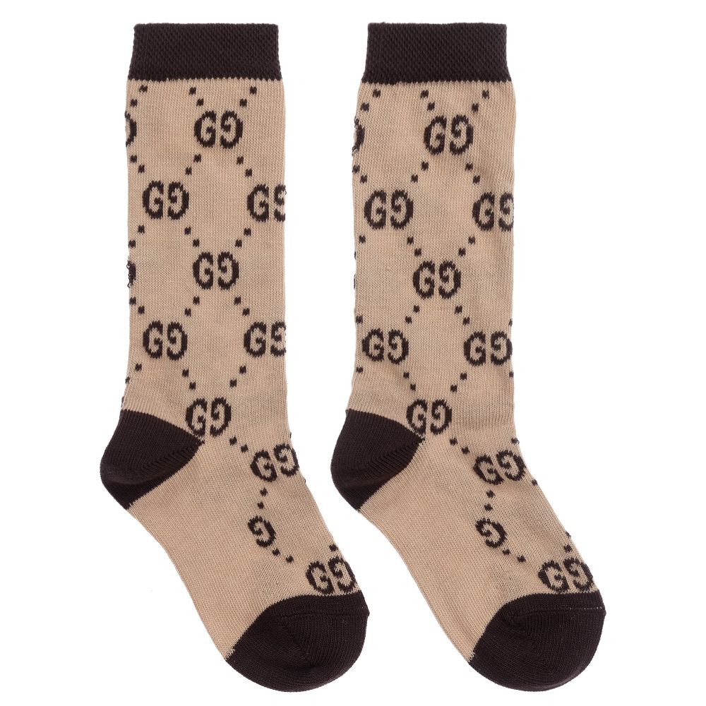 Girls Beige GG Cotton Socks