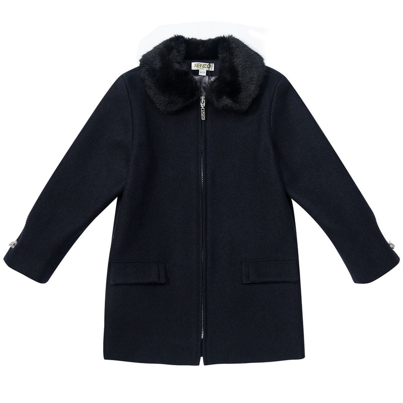 Girls Black Padded Coat With Fur Collar - CÉMAROSE | Children's Fashion Store - 1