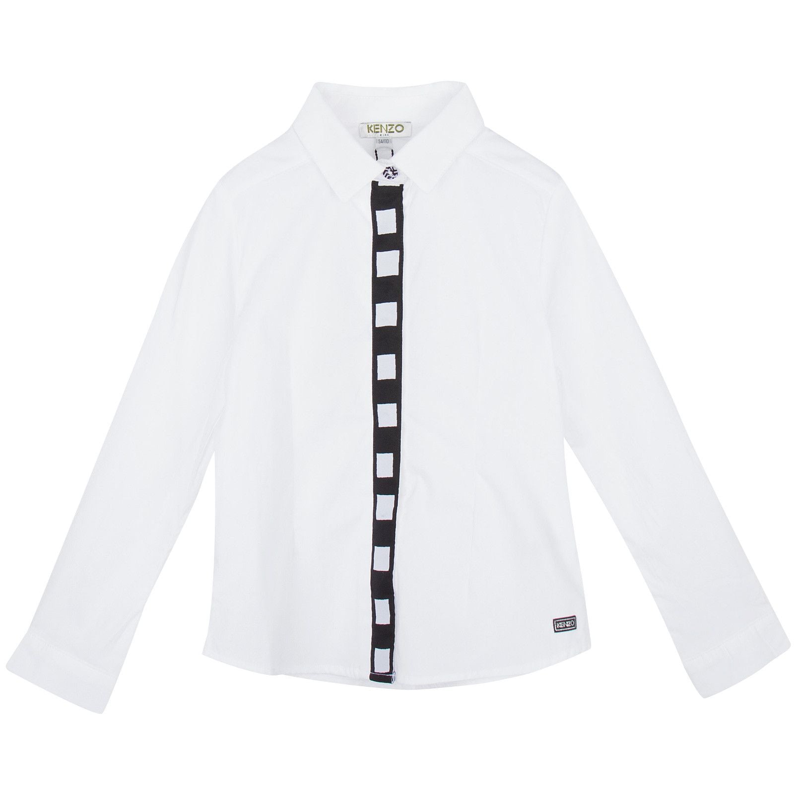 Girls White Cotton Blouse With Black&White Cube Print Buttons - CÉMAROSE | Children's Fashion Store - 1