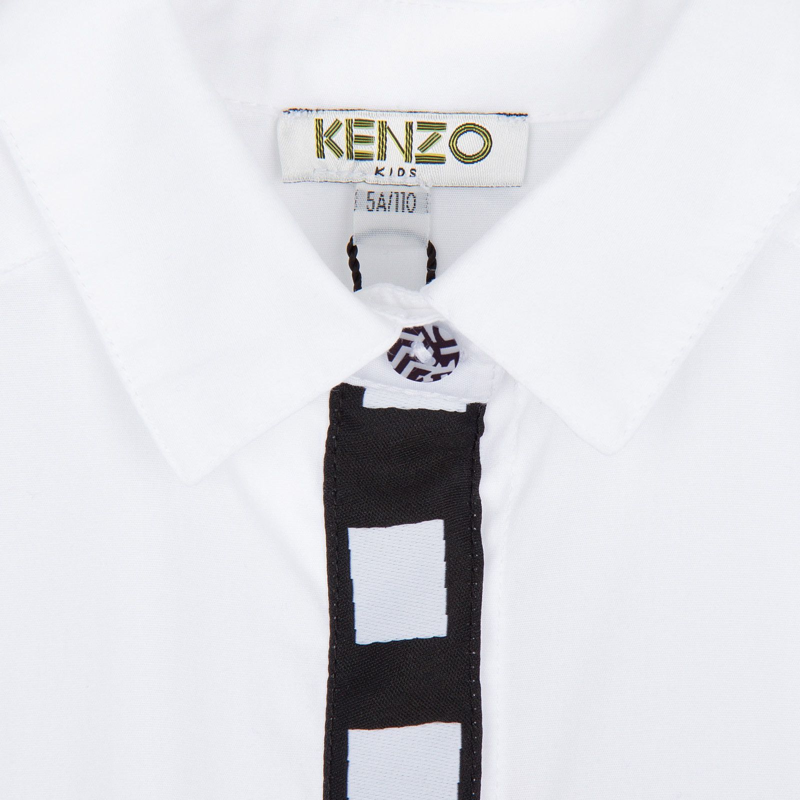 Girls White Cotton Blouse With Black&White Cube Print Buttons - CÉMAROSE | Children's Fashion Store - 3