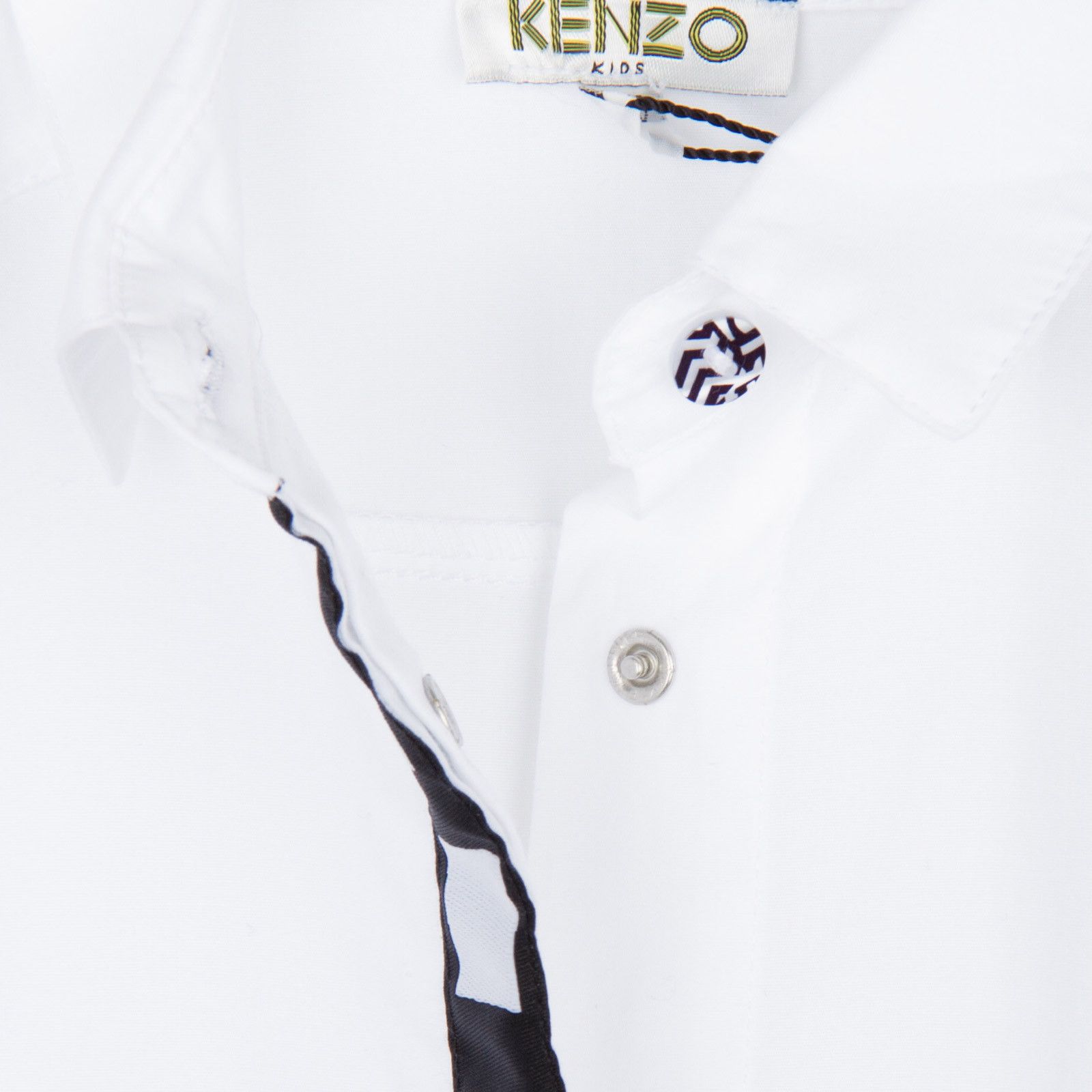 Girls White Cotton Blouse With Black&White Cube Print Buttons - CÉMAROSE | Children's Fashion Store - 4