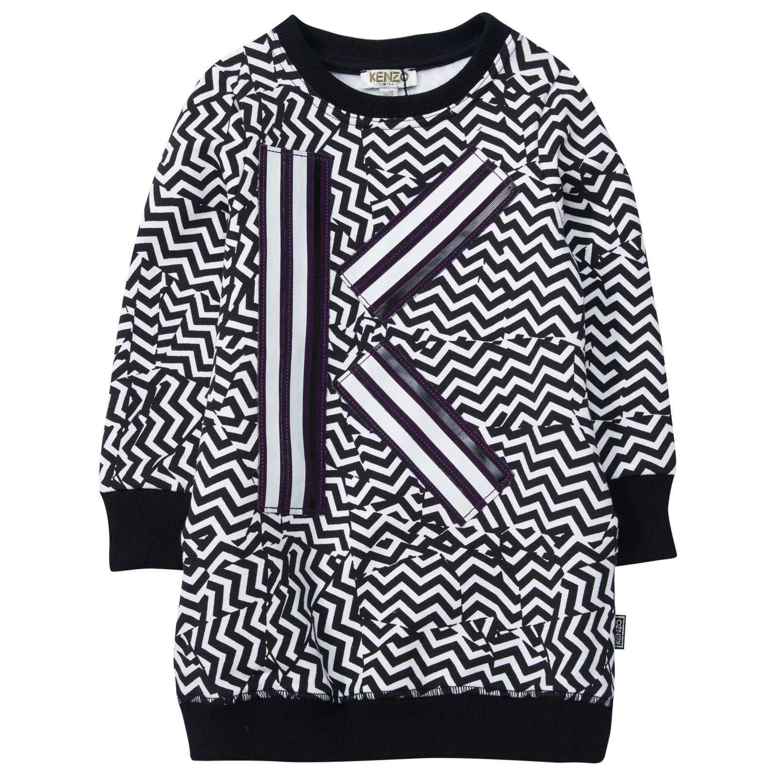 Girls Black&White Zigzag Pattern jersey Dress - CÉMAROSE | Children's Fashion Store - 1