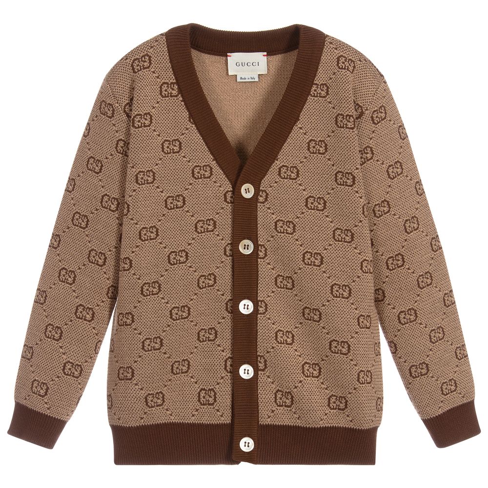 Boys Beige GG Wool Cardigan