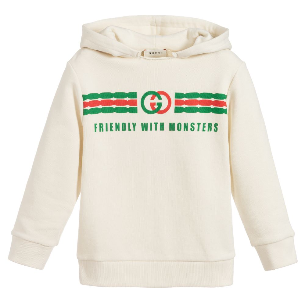 Boys White Hooded Cotton Sweatshirt