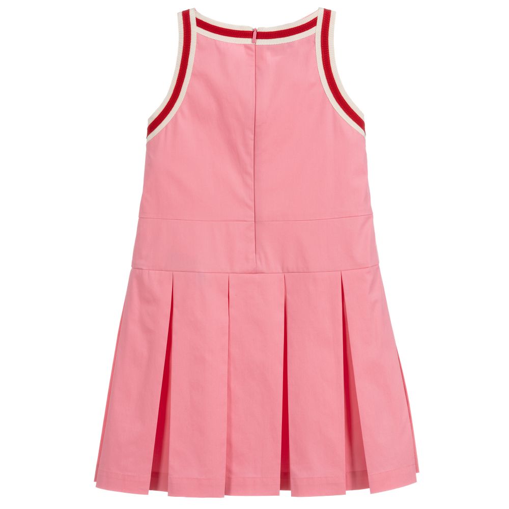 Girls Pink Pleated Cotton Dress