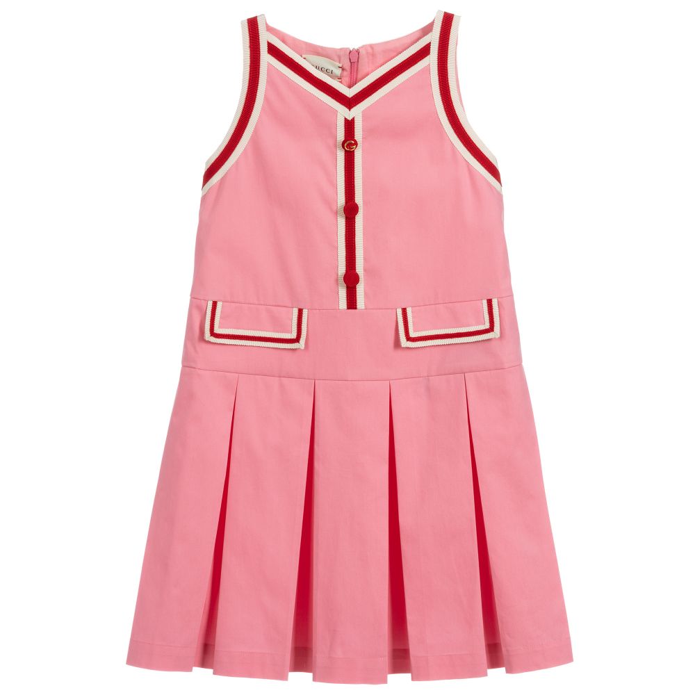 Girls Pink Pleated Cotton Dress