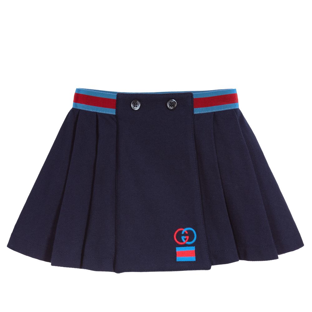 Girls Blue Logo Cotton Skirt