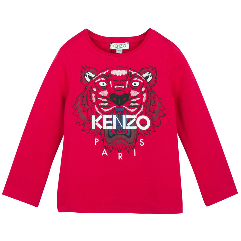 Girls Bright Red Tiger Embroidered T-Shirt - CÉMAROSE | Children's Fashion Store - 1
