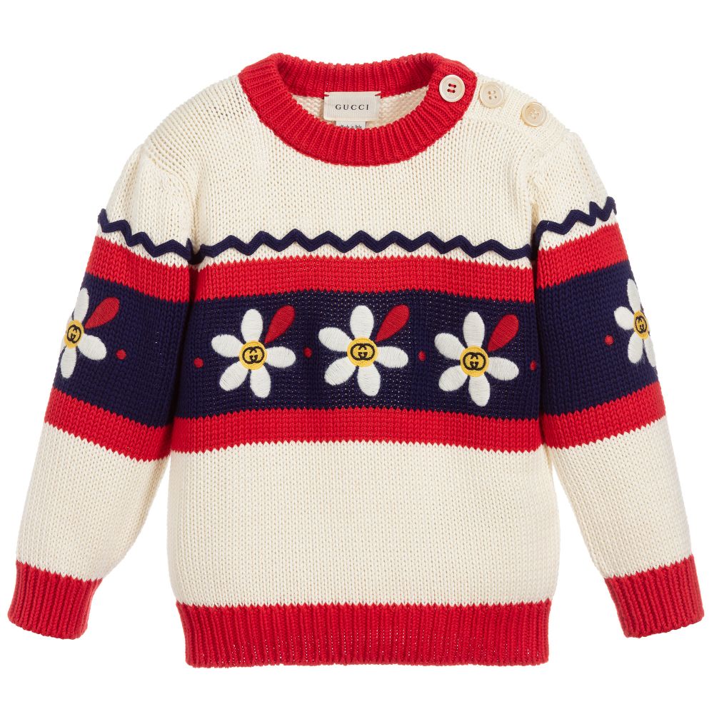 Girls Ivory & Red Cotton Sweater