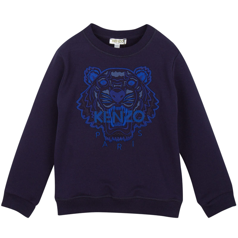 Boys Navy Blue Tiger Embroidered Sweatshirt - CÉMAROSE | Children's Fashion Store - 1