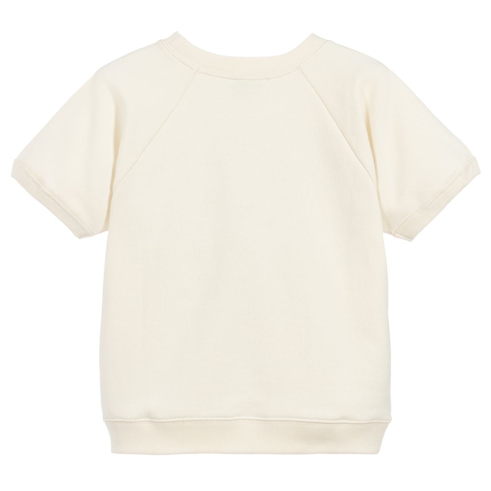 Boys White Cotton Short Sleeve Sweatshirt