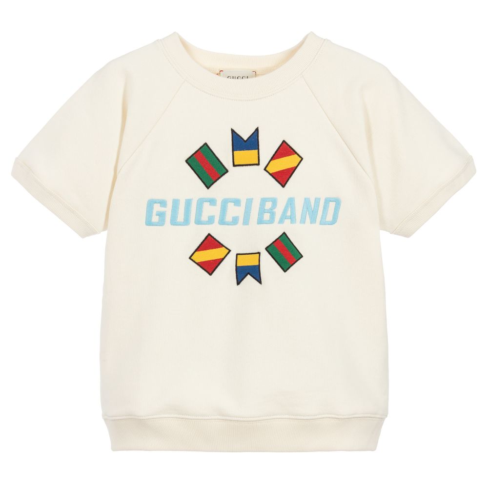 Boys White Cotton Short Sleeve Sweatshirt