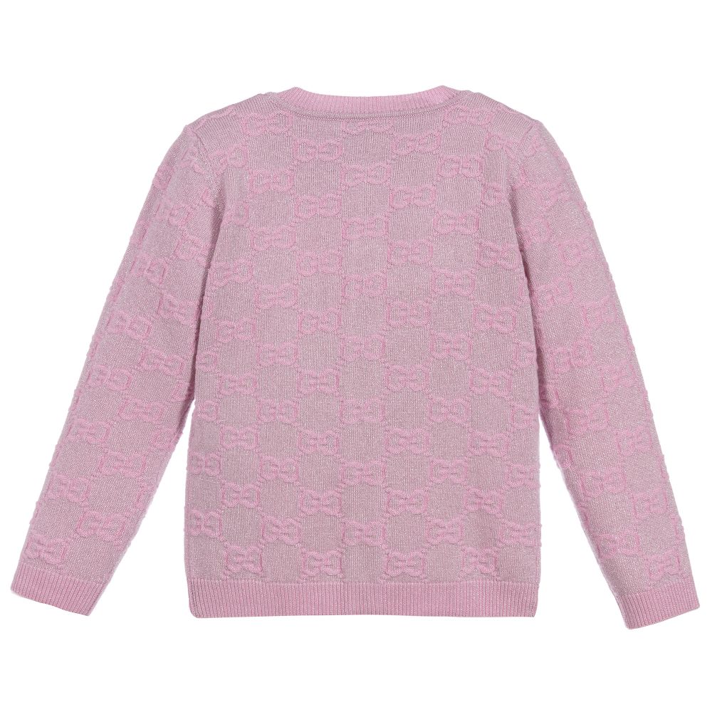 Girls Pink Wool Logo Cardigan