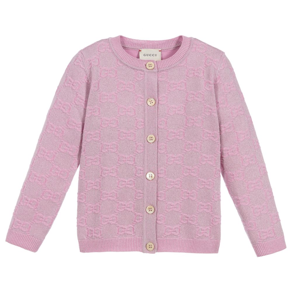 Girls Pink Wool Logo Cardigan