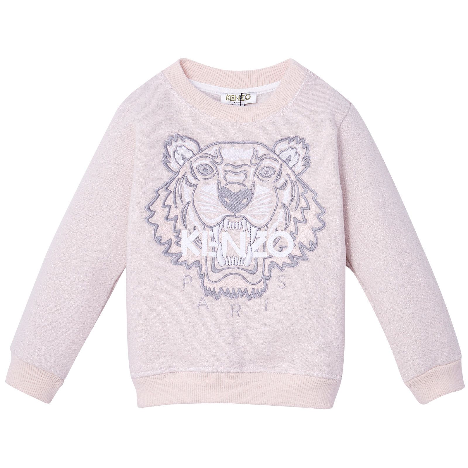 Girls Pink Shimmer Tiger Embroidered Sweatshirt - CÉMAROSE | Children's Fashion Store - 1