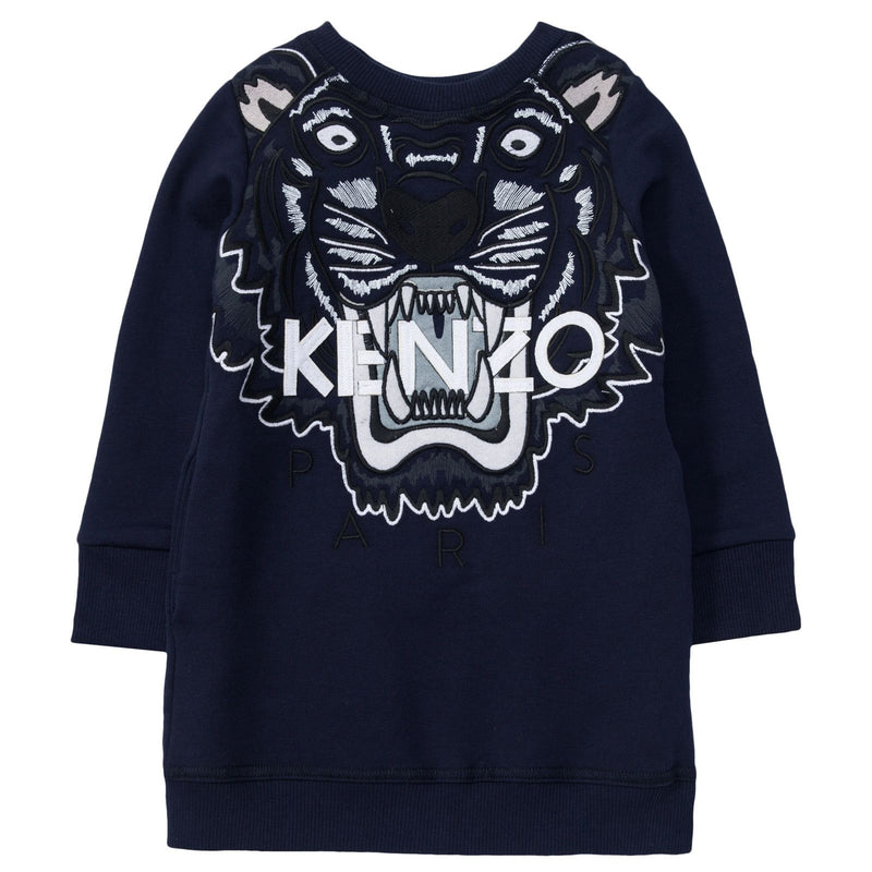 Girls Navy Blue Tiger Embroidered Jersey Sweatshirt Dress - CÉMAROSE | Children's Fashion Store - 1